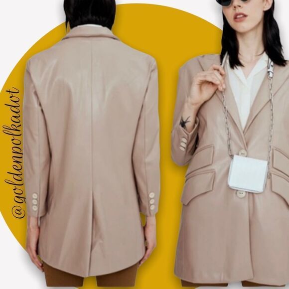 Noize Vegan Leather Blazer XS NWT  Demi Mid-Length NWT Retail $255 Nude/Taupe - Picture 4 of 12